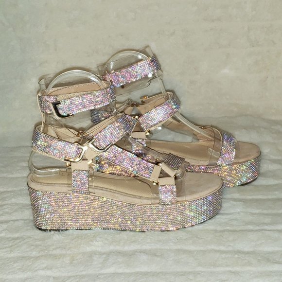 2" Sparkle Rhinestone harness strap Flatform Platform shoes Comfy - Picture 4 of 14